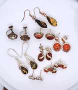 Group Lot of Vintage Sterling Silver Amber Earrings