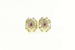 14K Yellow Gold 2.10 Ctw Ruby Diamond Ballerina Halo Stud Earrings