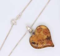 Vintage Italian Sterling Silver Amber Heart Shaped Pendant on Chain