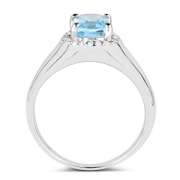 Plated Rhodium 1.15ct Blue Topaz and White Topaz Ring