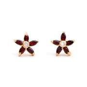 Sweet 18 Kt GP Garnet & Diamond Flower Earrings