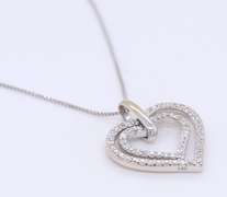 Wonderful White Gold Double Heart Diamond Pendant on Chain