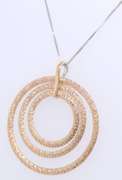 Gorgeous White Gold Two Tone Side Triple Circle Round Pendant on Chain