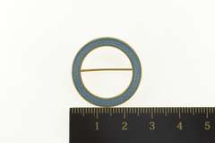 14K Yellow Gold Art Deco Light Blue Enamel Circle Round Pin/Brooch
