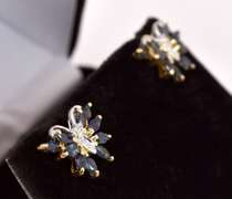 Delightful Sapphire and Diamond Butterfly Earrings in Yellow Gold