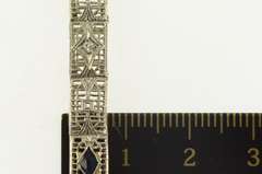 14K White Gold Art Deco Filigree Marquise Syn. Sapphire Bracelet