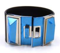YSL Pyramid Studded Black Leather Cuff Bracelet