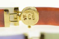 14K Yellow Gold Green Purple Red White Jadeite Carved Bar Bracelet