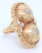 Antique Florentine Double Dome Euro Cut Diamond Ring in Yellow Gold