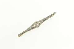 14K Yellow Gold Diamond Two Tone Art Deco Ornate Bar Pin/Brooch