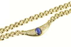 14K Yellow Gold 1.30 Ctw Sapphire Diamond Pendant Chain Necklace