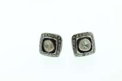 Elegant Mine Cut Diamond Dark Silver Earrings with Diamond Accents