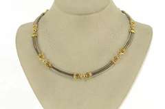 18K Yellow Gold Designer Diamond Two Tone Twist Bar Collar Necklace