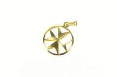 18K Yellow Gold Compass Chevron Cross Pattée Symbol Pendant