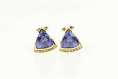 14K Yellow Gold 9.33 Ctw Trillion Sapphire Ornate French Clip Earrings