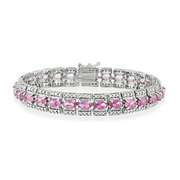 Vintage-look Sterling Silver lab-created Pink Sapphire bracelet with genuine Diamond accents