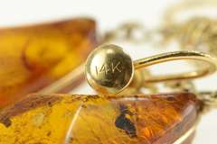 14K Yellow Gold Retro Faceted Amber Dangle Screw Back Earrings