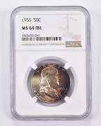 MS64 FBL 1955 Franklin Half Dollar - Graded NGC AMAZING Tone