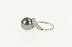 14K White Gold Pave Diamond Tahitian Pearl Bypass Statement Ring