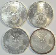 4 Diff. Superb Gem BU $1 Silver Eagle coins 2000 to 2004