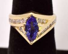 Precious Purple Crystal and Diamond Ring in 14K Yellow Gold