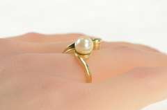 14K Yellow Gold Pearl VS Diamond 1960's Bypass Statement Ring