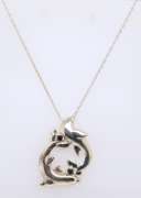 Vintage Sterling Silver Double Dolphin Pendant on Chain