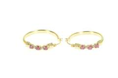 10K Yellow Gold Ruby Diamond Accent Statement Hoop Earrings