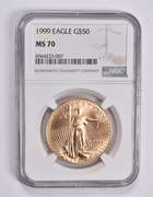 MS70 1999 $50 American Gold Eagle 1 Oz. .999 Fine Gold NGC