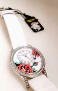 Ed Hardy Classic ladies roses watch with Swarovski crystals and white leather strap