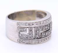 Fantastic White Gold Grey and White Diamond Greek Key Style Band