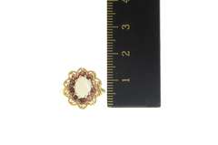 14K Yellow Gold Natural Opal Garnet Halo Ornate Cocktail Ring