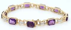 Charming Two Tone Gold Emerald Cut Amethyst and Diamond Station Bracelet