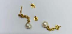 14kt Yellow Gold, Pearl, & Diamond Earrings