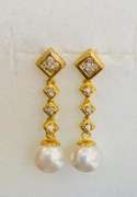 14kt Yellow Gold, Pearl, & Diamond Earrings