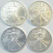 4 Diff. Superb Gem BU $1 Silver Eagle coins 2005 to 2009