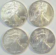 4 Diff. Superb Gem BU $1 Silver Eagle coins 2005 to 2008