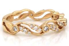 Gabriel & Co Yellow Gold Diamond Wave Band