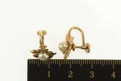 10K Yellow Gold Pearl Blossom Flower Retro Screw Back Earrings