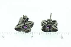 Gorgeous Dark Silver Amethyst Core Floral Earrings with Diamond Accents