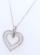 Wonderful White Gold Double Heart Diamond Pendant on Chain