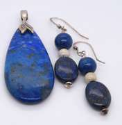 Vintage Sterling Silver Lapis Pendant with Lapis Dangle Earrings