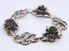 Vintage Sterling Silver Signed Flower Link Bracelet