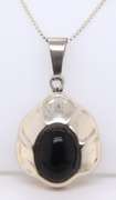 Vintage Italian Sterling Silver Signed Black Onyx Pendant on Chain