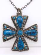 Turquoise Cross Pendant on Chain Necklace