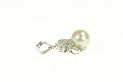 14K White Gold 1940's Pearl Diamond Cluster Statement Pendant