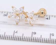 Nice Yellow Gold 2 Cubic Zirconia Belly Button Rings
