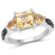 Plated Rhodium 2.55ctw Citrine and Diamond Ring