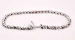 Delightful Diamond and Sapphire Tennis Bracelet in 14K White Gold