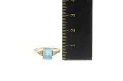 14K Yellow Gold Emerald Cut Blue Topaz Diamond Classic Ring